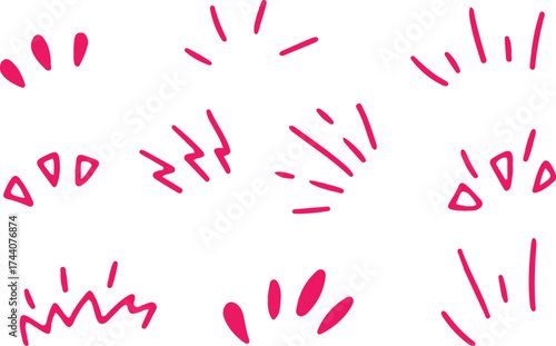 Hand-drawn doodle collection with exclamation pink marks, squiggly lines, and lively squiggles. Colorful vector elements to inject fun into your designs. Drawn with pink curved lines in grunge style