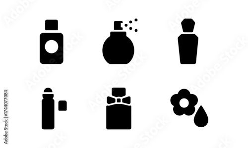 Set of perfume bottle icons in modern silhouette style