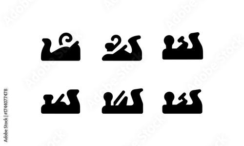 Set of silhouette wood planer icons for carpentry and woodworking designs