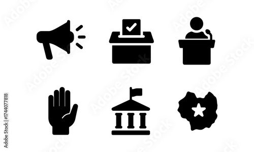 Silhouette icons of voting, governance, and civic engagement concepts
