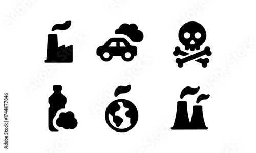 Silhouette icons highlighting environmental pollution and climate issues