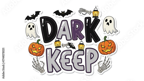 Dark Keep: A spooky arrangement showcases Dark Keep encircled by Halloween icons, perfect for eerie seasonal projects, exuding the festive spirit of All Hallows' Eve.