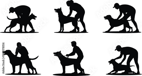 Dog massage wellness silhouette vector set for holistic pet care