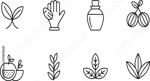 Natural beauty icons for organic skincare, healthy lifestyle, and spa wellness