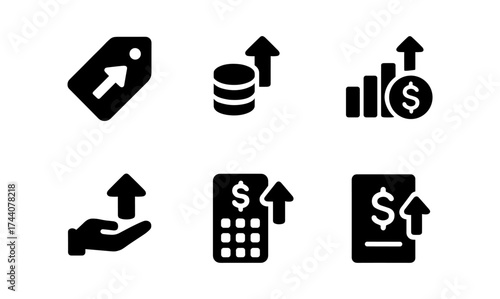 Simple black icons for financial growth and economic success