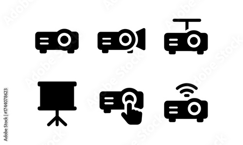 Projector icon set: modern black silhouette designs for presentations