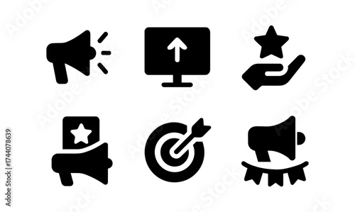 Set of marketing and promotion icons in silhouette style