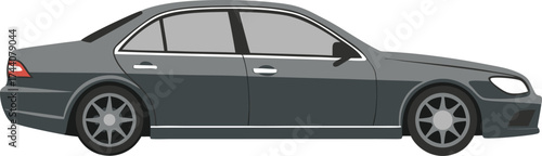 Modern dark gray sedan car isolated on white background