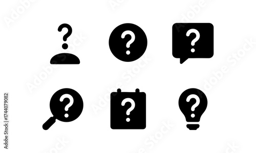 Question mark icons in minimalist black and white design set