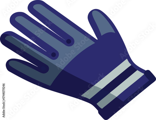 Blue and grey sports glove with white stripes on wrist