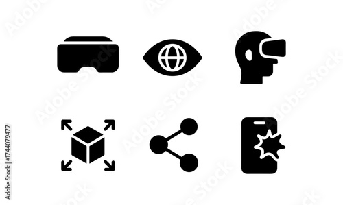 Virtual reality icons: minimalist symbols for ar, vr, and technology interface design