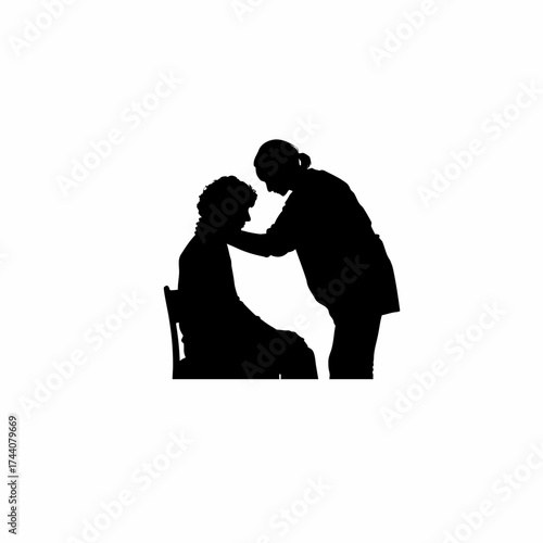 Counselor comforting trauma survivor silhouette isolated on white background