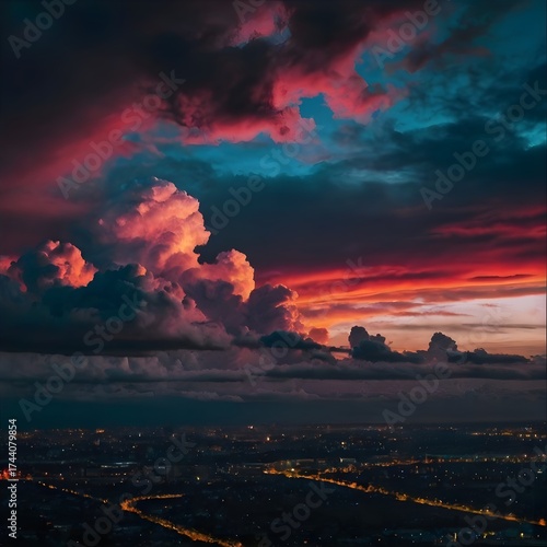 dramatic sunset over the city