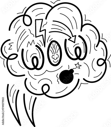 Hand-drawn speed clouds and anime doodle line elements vector. Includes dynamic manga motion shapes, expressive comic effects, explosion bursts, and emotional speech bubbles with WOW, BAM, OOPS 