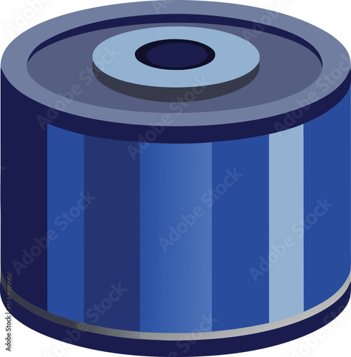 Blue cylindrical capacitor with silver accents on a white background