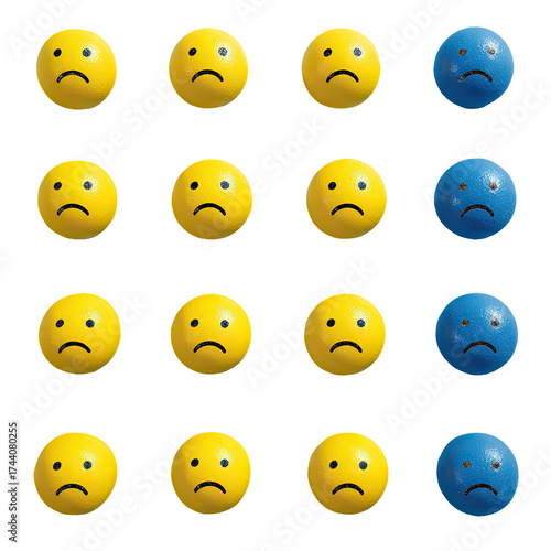 Grid of sad yellow and blue faces (1)