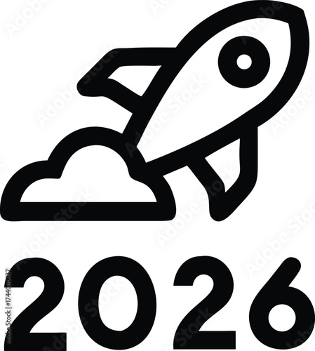 Rocket launching with 2026 date future aspirations and innovation signifying the beginning of a new era in technology advancement