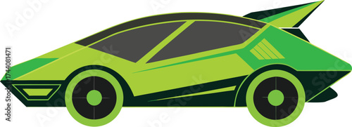 Futuristic green sports car with sharp angles and wing