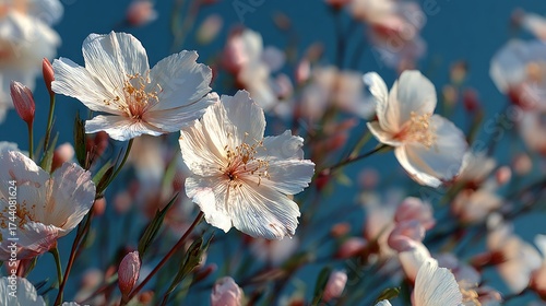 Delicate White Spring Blossoms Against a Soft Blue Background