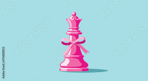A pink pixel art queen chess piece with a bow.