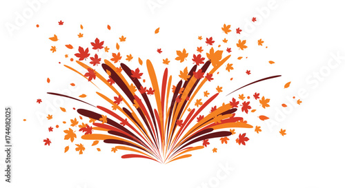 Autumn leaves burst and fly in a vibrant explosion of color.