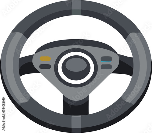 Modern car steering wheel with buttons and controls