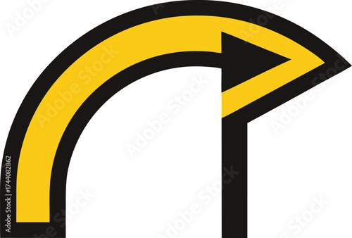 Yellow arrow indicating a sharp right turn on a black background