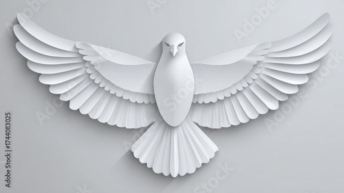 Elegant white dove illustration with spread wings on a grey background