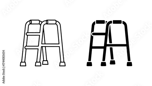 Minimalist Black Walker Icons: Outline and Solid Designs