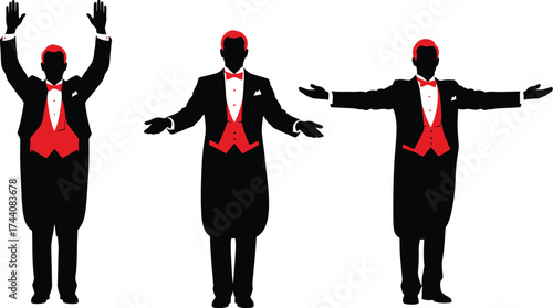 Find black tuxedo silhouettes with red vest and bow tie images