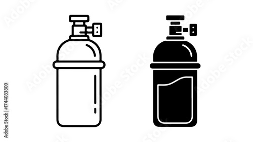 Minimalist Gas Cylinder Icon in Line Art and Solid Black Styles