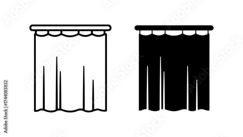 Minimalist Outline and Silhouette Curtain Icon on White Background