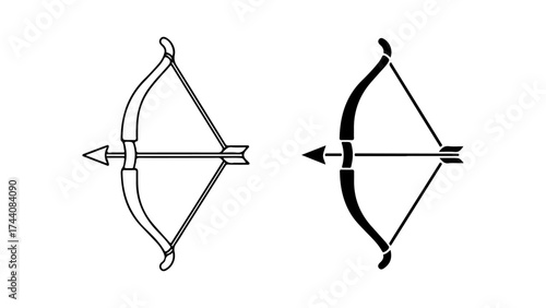 Minimalist Bow and Arrow Icons, Black and White Vector Graphic Illustration