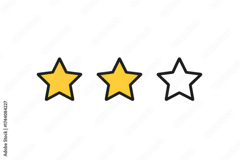 Obraz premium Two star rating indication. Feedback and review icon for customer service satisfaction, quality, and user experience concepts