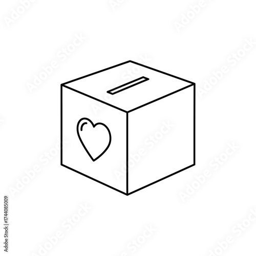 Donation box with heart symbol sits on white surface, representing charity and support for those in need, conveying a sense of hope and compassion.