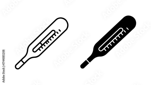 Minimalist Black and White Vector Thermometer Icons, Outline and Solid Styles