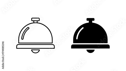 Black Service Bell Icons: Outline and Glyph Styles on White Background