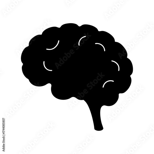 Vector art of silhouette of a human brain, representing intelligence, thought, memory, and cognitive function for medical use