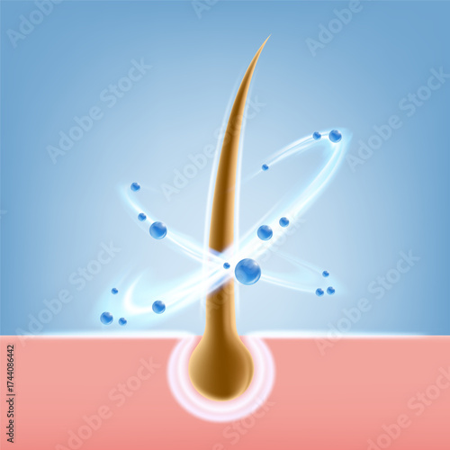 Healthy hair concept. Vitamins and moisturizing serum for treatment. Vector illustration.