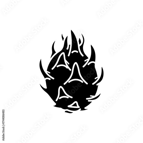 Dragon fruit standing alone, isolated on white, showing its unique shape and texture in a simple, minimalist style.