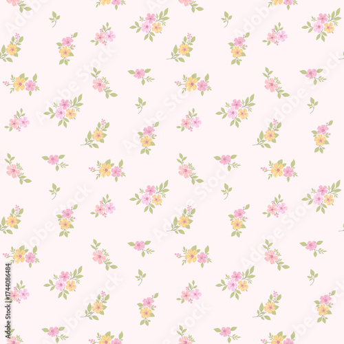 Flower pattern. Ditsy floral seamless pattern. Sweet small little flower on light  background. Repeat pattern. Ditsy print. Botanic surface design. Ditsy floral flower pattern for fashion, fabric