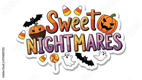Spooky Halloween Illustration: Captivating illustration of sweet nightmares with various halloween related elements, perfect for promoting your halloween celebration. 