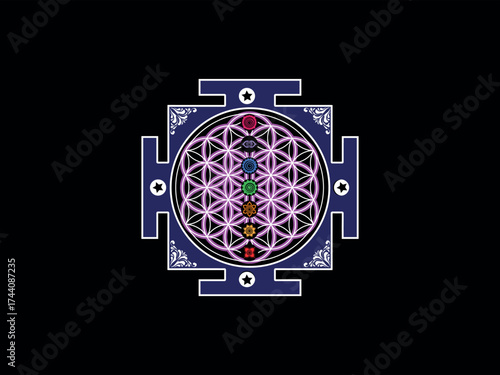 Sacred geometry, flower of life, and Sri Yantra fusion