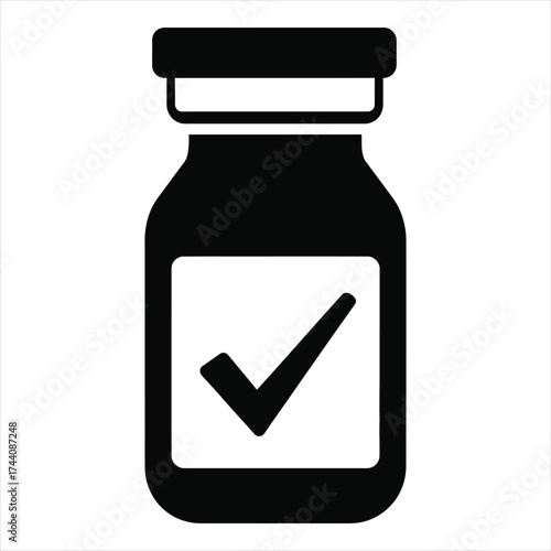 Medical vial with checkmark icon simple approval healthcare medicine science concept