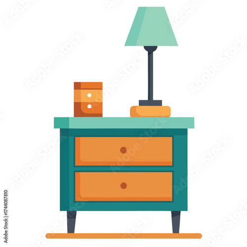Flat Vector Bedside Table with Lamp