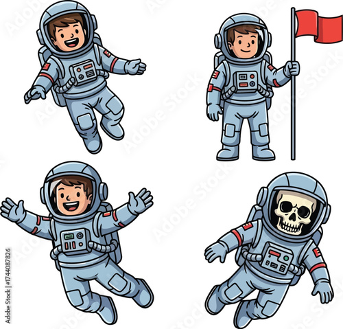 Cartoon astronauts in space suits vector illustration design