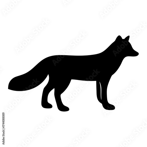 Vector art of silhouette of a fox, standing gracefully with its bushy tail and pointed ears, a symbol of cunning and adaptability