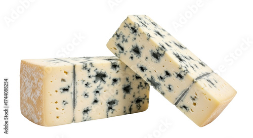 Photos Isolated Roquefort, gourmet blue cheese, wedges of bleu d'Auvergne for delicious