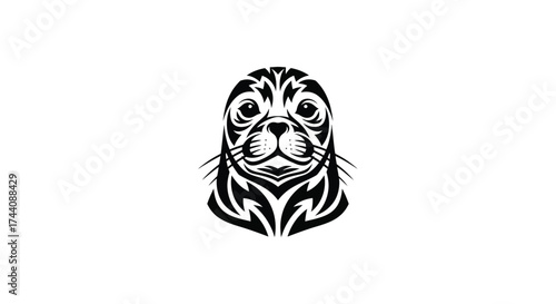 Black and white seal head tribal tattoo style logo