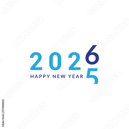 Modern gradient blue 2026 happy new year greeting card design with white background